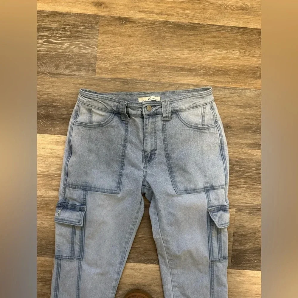 Kancan Jeans Winston High-Rise Cargo Slim Straight Size 7/27 Light Wash Denim - Picture 4 of 13